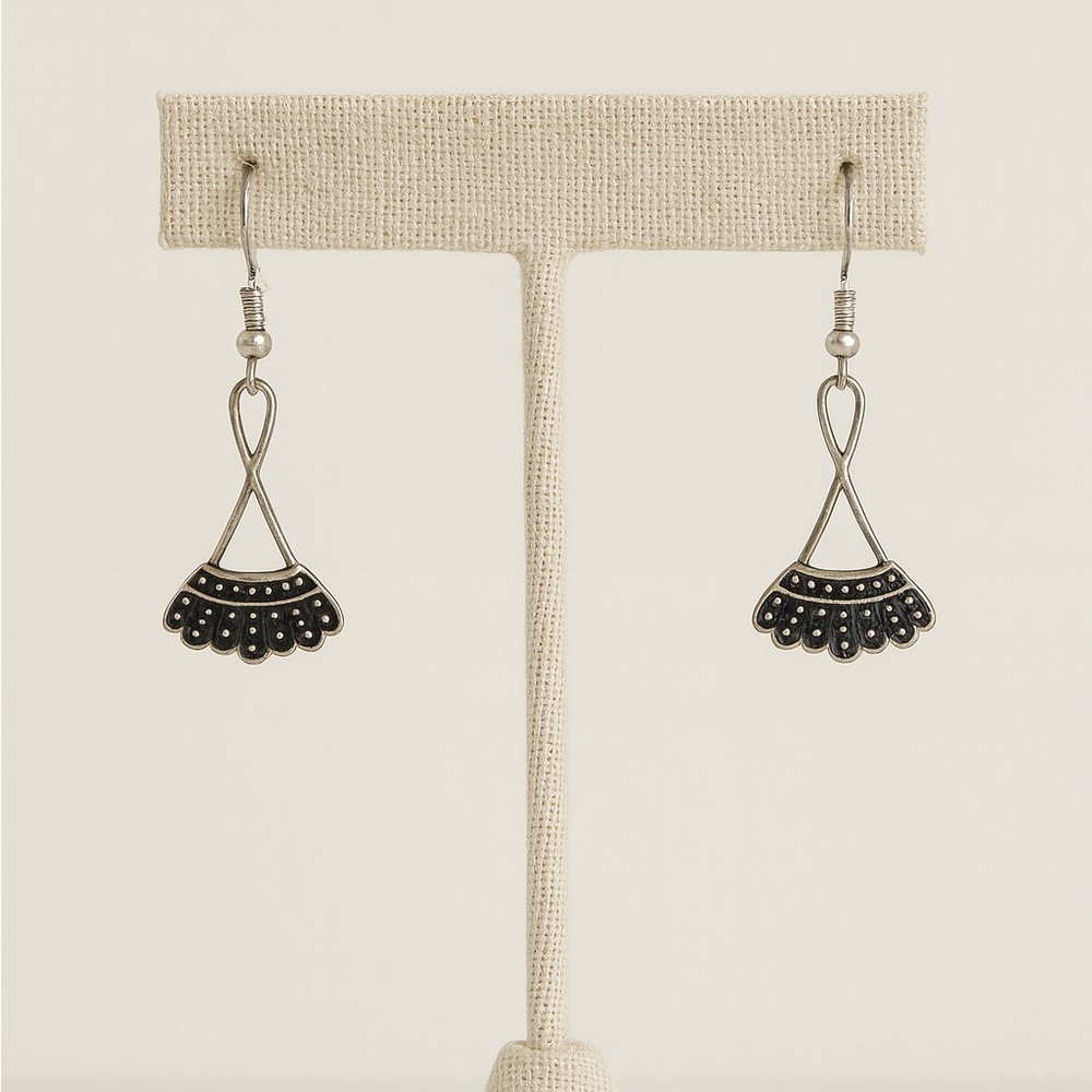 Anthropologie Black and Silver Fan Earrings